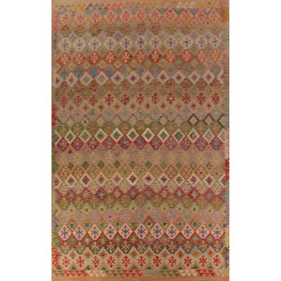 Geometric Kilim Oriental Large Rug Multi-Color Flatweave Wool Carpet - 10'3"x 15'10"
