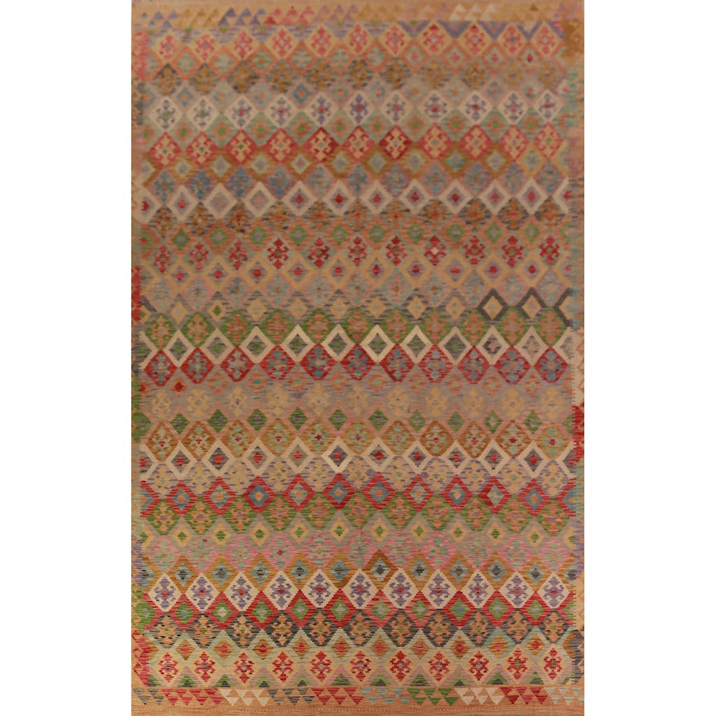 Geometric Kilim Oriental Large Rug Multi-Color Flatweave Wool Carpet - 10'3"x 15'10"