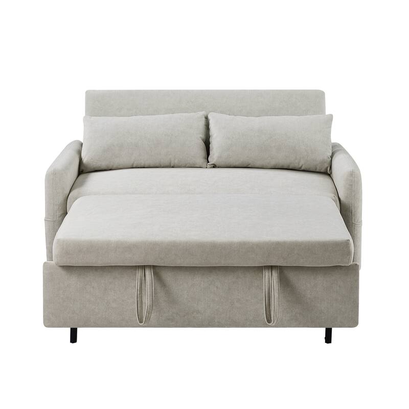 3-in-1 Pull Out Sofa Bed, Couch Bed with Adjsutable Back and Storage Pockets, 2 Seater Sofa with 2 Soft Pillows and USB Ports