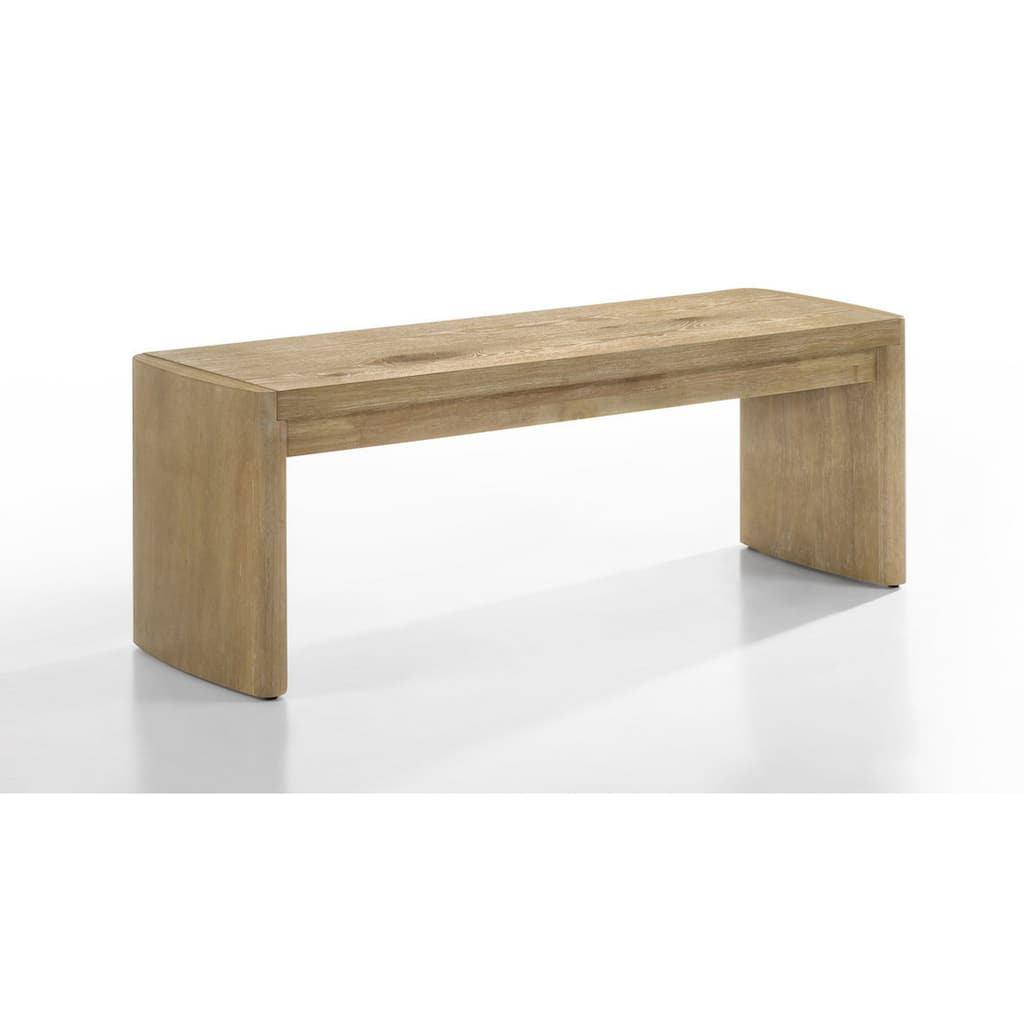 Meni 51 Inch Wide Dining Bench, Panel Legs, Oak Brown Solid Wood