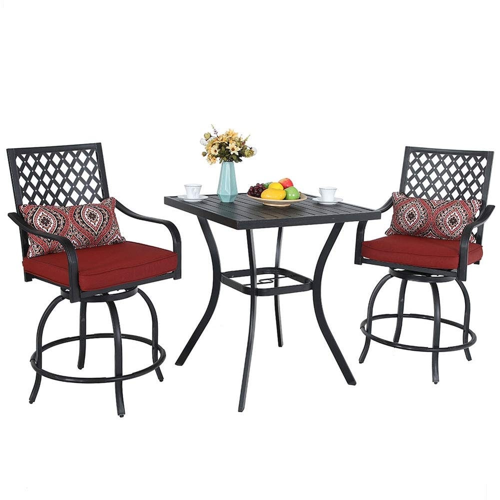 MAISON ARTS Modern Metal Patio Bar Set with Cushioned Swivel Stools