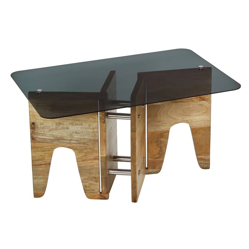 Xena River of Goods Satin-Finish Wood and Gray Glass-Topped Coffee Table - Multi - Glass