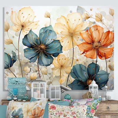 Designart "Teal Orange Petal Mosaics I" Abstract Botanicals Canvas Art Print