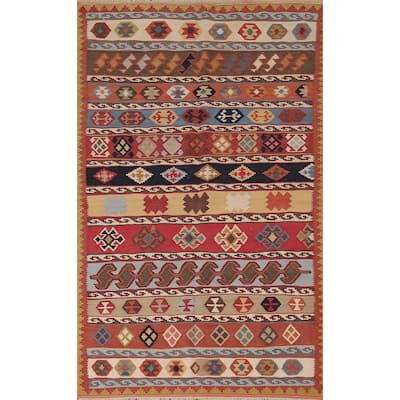 Vegetable Dye Kilim Qashqai Persian Vintage Wool Carpet - 3'2"x 5'11"