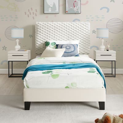 Twin Size Upholstered Platform Bed Set with 2 Nightstands and Adjustable Headboard