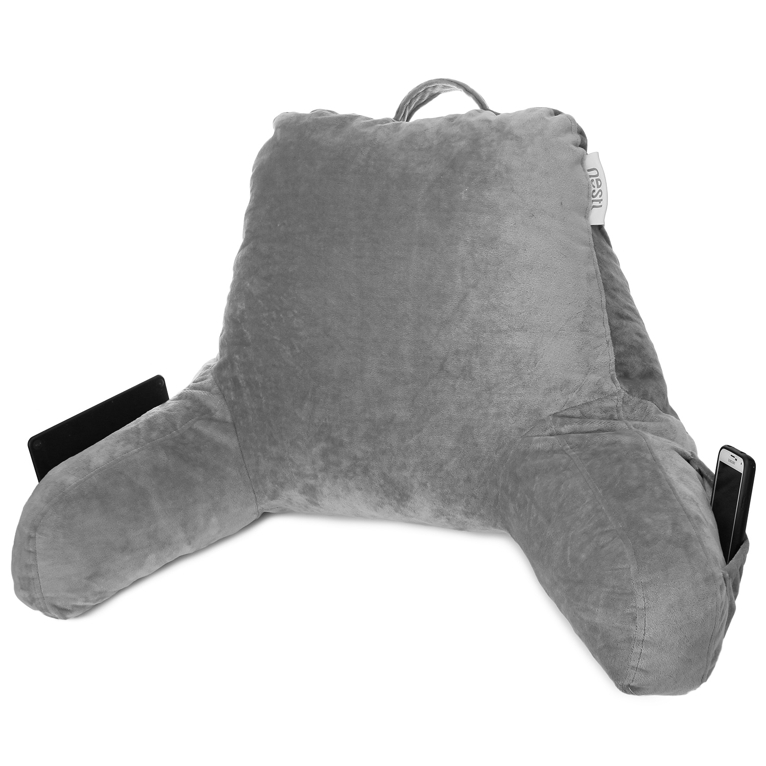 Nestl Backrest Reading Pillow, Bed Rest Pillow with Arms, Shredded Memory Foam Back Support Pillows, Large, Gray, Size: Premium Large