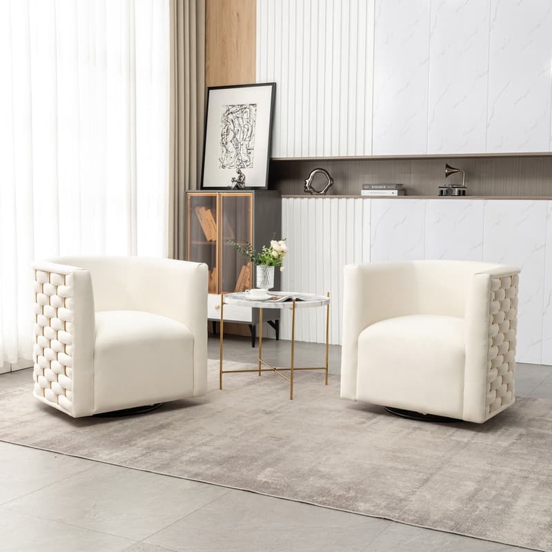 Modern Glam Velvet Upholstered 360 Degree Swivel Barrel Chair Set of 2
