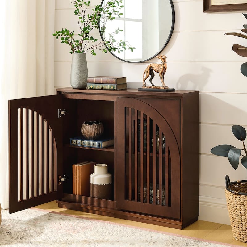 Mid Century Modern Fluted Sideboard Cabinet with 2 Outlet Holes, Buffet Cabinet with Storage