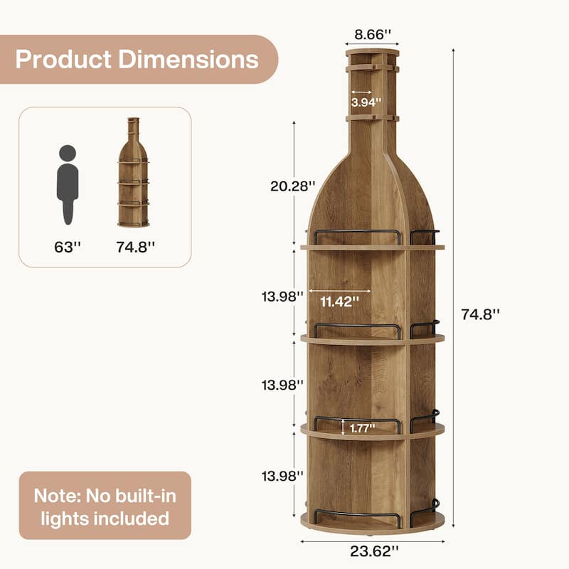 75 Inch Tall Wine Rack with Storage Shelves, Hanging Goblet Holder