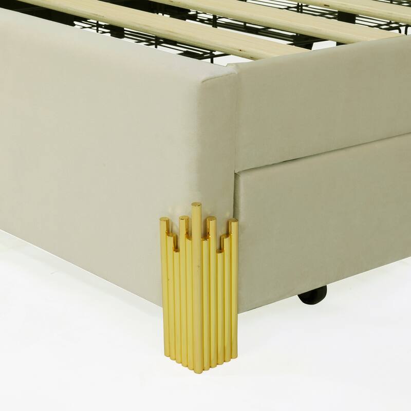Queen Size Upholstered Platform Bed with LED Lights and 4 Drawers