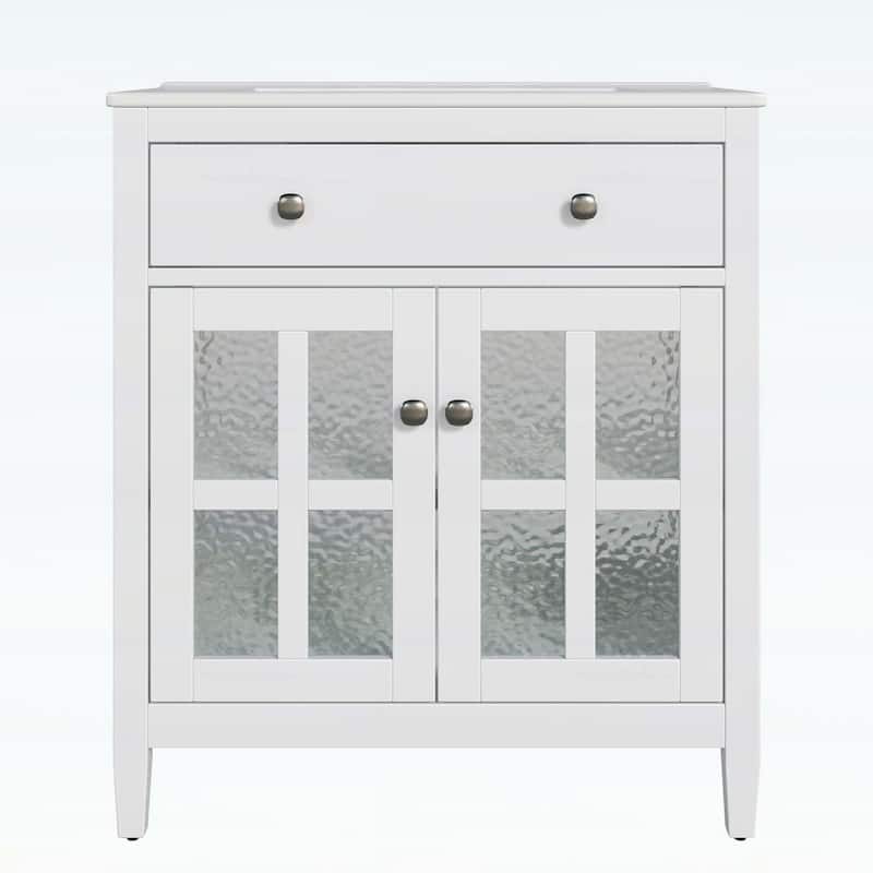 30-Inch Bathroom Vanity with Ceramic Sink,Adjustable Shelf,Tip-Out Tray,Wood Legs