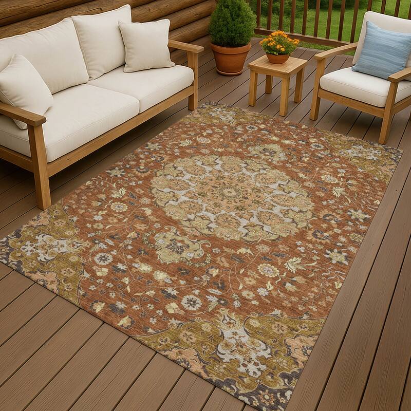 Machine Washable Indoor/ Outdoor Global Eckley Chantille Rug - Paprika - 5' x 7'6"