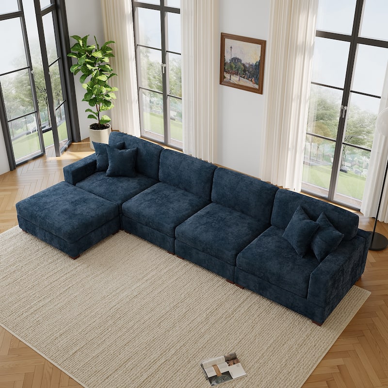 Modern Oversized Chenille Modular Sectional Sofa with Ottoman