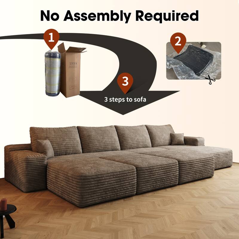 Oversized Modular Sleeper Sofa Bed Floor Standing Sectional Couch Corduroy Upholstered Compression Sofa with Chaise and Ottomans