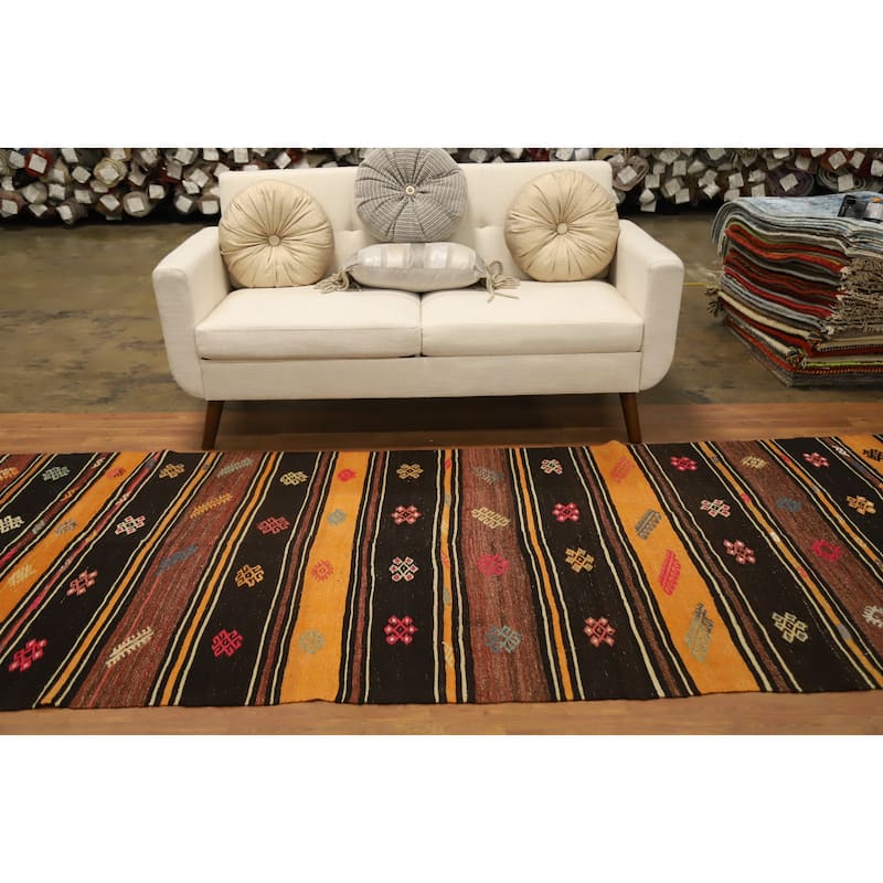 Hand Woven Oriental 100% Wool Carpet Southwestern Tribal Multi-Colored Kilim Runner Rug - 12' 5'' X 4' 3''