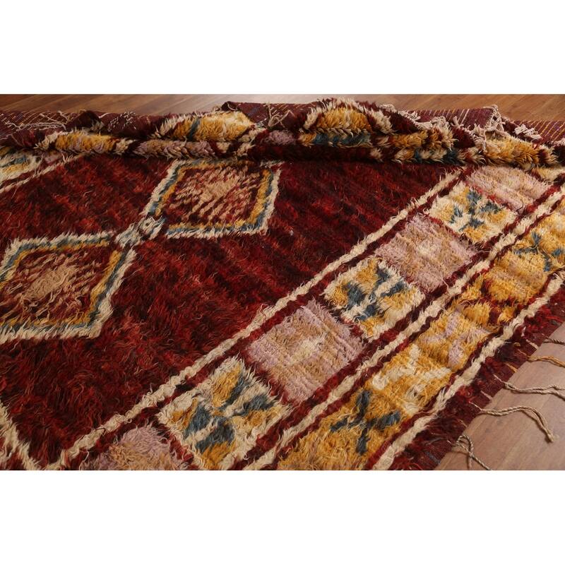 Hand Knotted Oriental 100% Wool Carpet Modern Tribal Red Moroccan Area Rug - 9' 7'' X 6' 8''