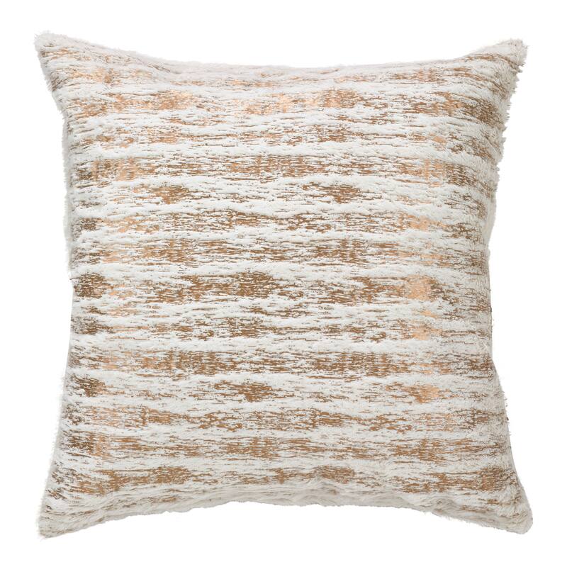 Faux Fur With Brushed Metallic Foil Print Down Filled Throw Pillow