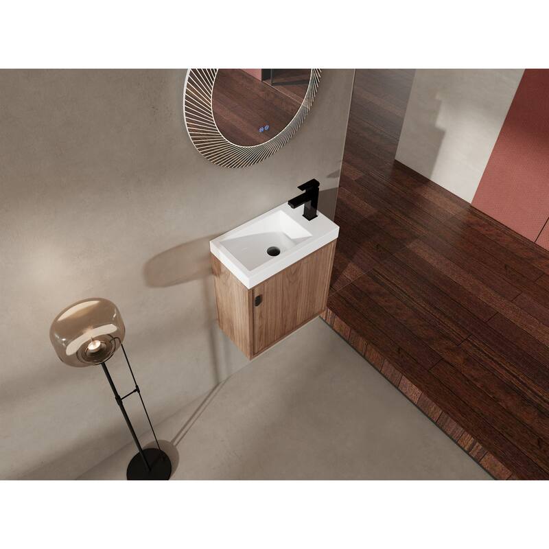 GDFStudio - Helsinki 18.5" Modern Wall-Mounted Bathroom Vanity Set with Resin Sink, Soft Closing Door & Antirust Hardware