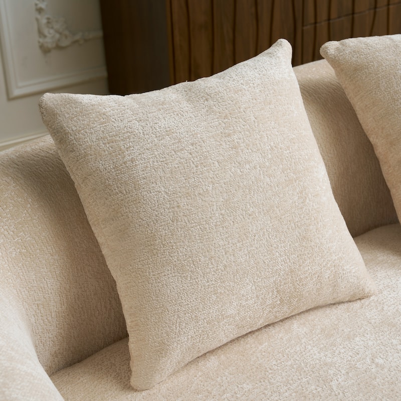 Full Compression L-Shape Sectional Sofa With Curved Chaise, Beige Modular Chenille Couch,High-Density