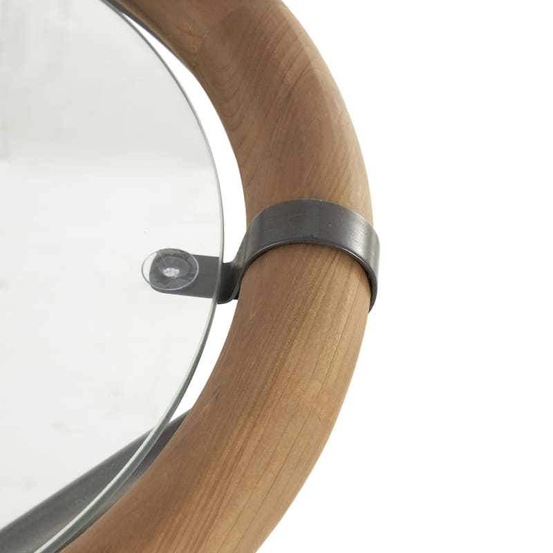 Metal Round Accent Table with Brown Wooden Framed Glass Tabletop - Brass - Roche River Decor