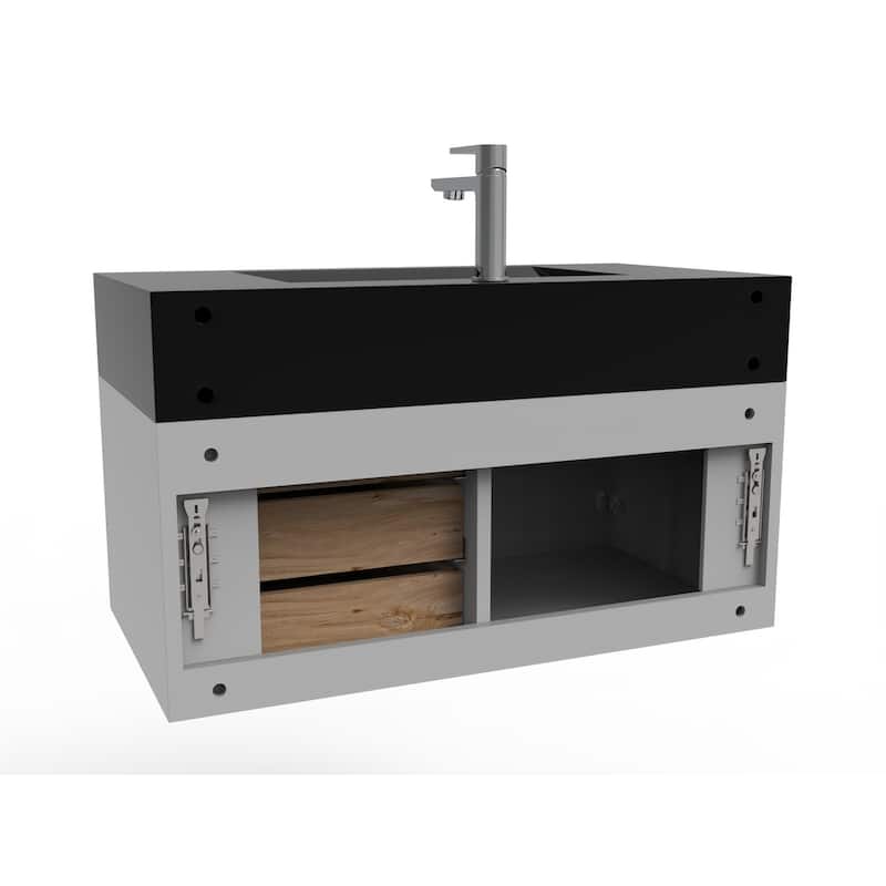 Nile 36" Wall Mounted Bathroom Vanity Set w/ Black Top