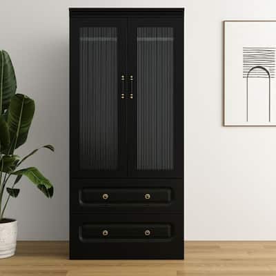 HomeRoots 71" Black Wood Two Door Two Drawer Combo Dresser