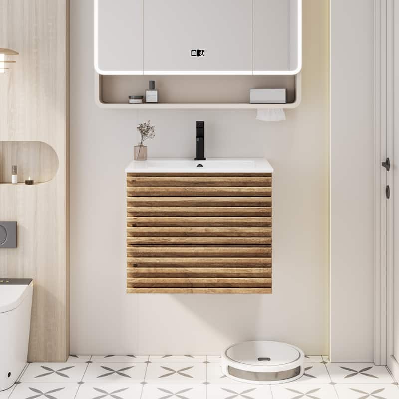 Bathroom Vanity with Drop-In Sink Wall-Mounted Storage Cabinet - 24" - 24"Natural