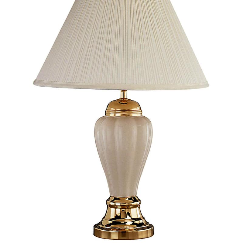 27" Tall Ceramic Table Lamp, Urn-Shaped with Ivory finish, Linen Shade