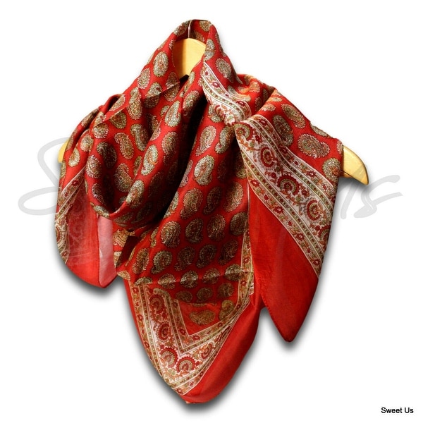 Large Scarfs for Women Lightweight Soft Sheer Neck Scarf Head Scarf Summer Silk Paisley Floral Scarf Blue, Black, Red