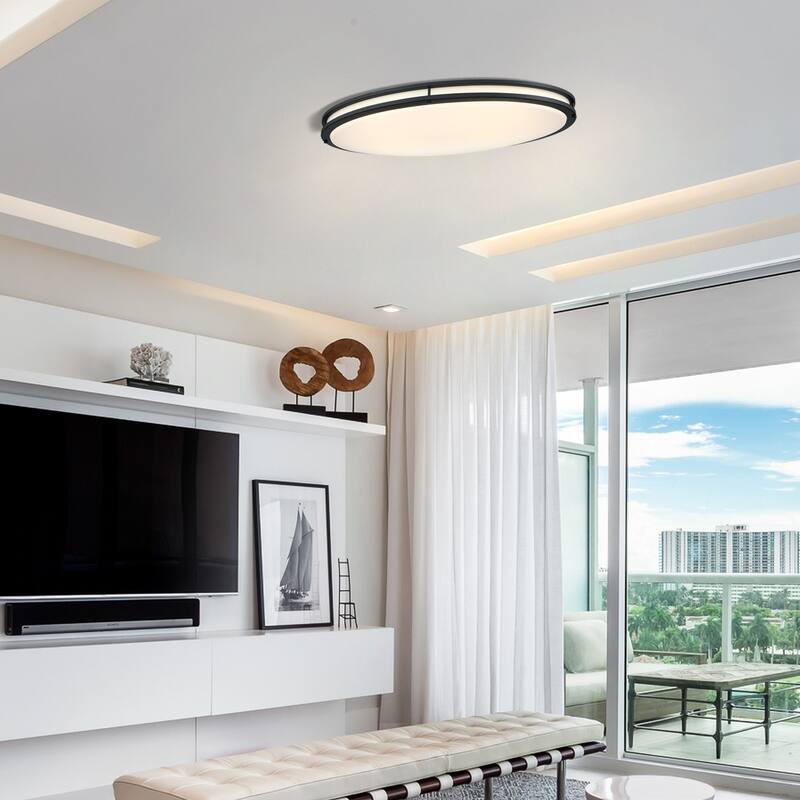 33-in Oval Brushed Nickle or Matte Black Finsh Led Flush Mount Light