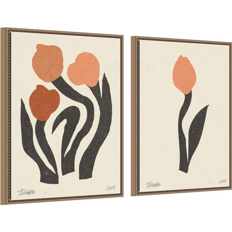 Amanti Art Modern Tulip Flower No. 1 & 2 2 Piece by Nktn Framed Canvas Wall Art