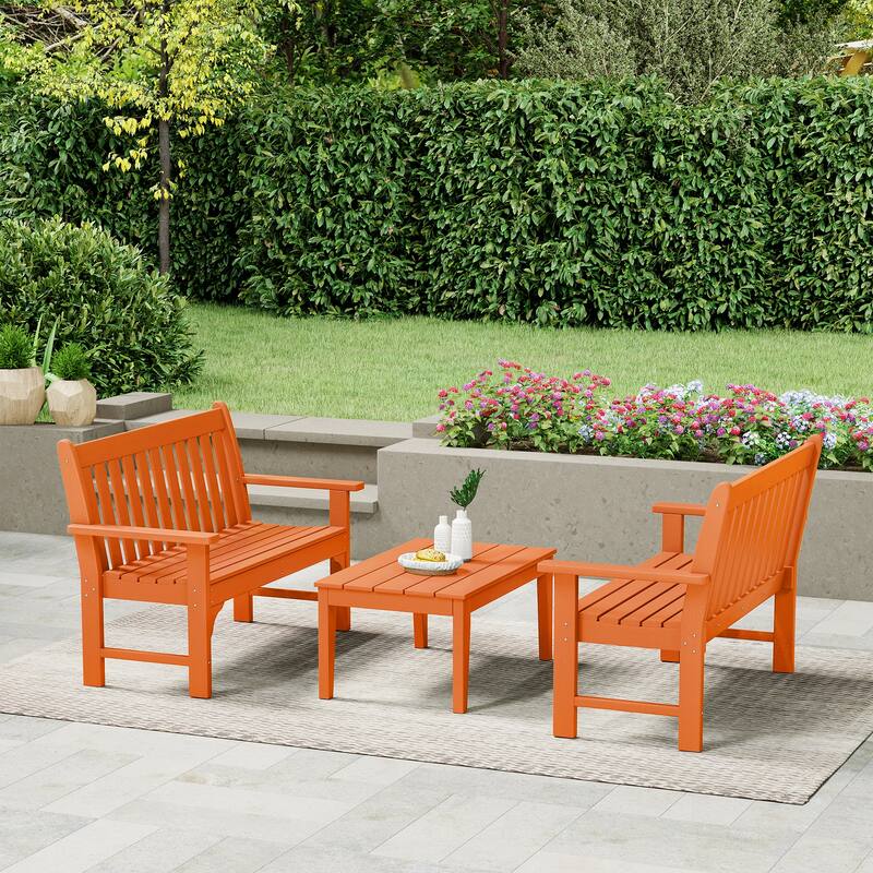 Laguna Poly 3-Piece Bench With Coffee Table