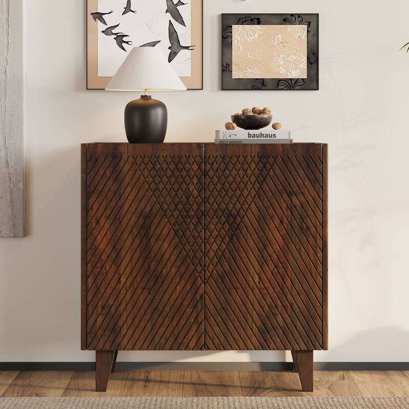 Rustic Style Solid Wood Accent Cabinet with Adjustable Shelf