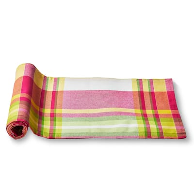 Lemoncello Plaid Table Runner - Multicolor Cotton, Machine Washable, Perfect for Spring and Summer, 72" x 16"