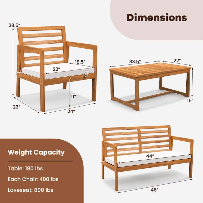 Costway 4 PCS Wood Patio Furniture Set with Soft Seat Cushions Solid - See Details