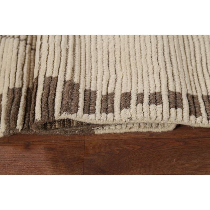 Ivory Moroccan Runner Rug Handmade Modern Wool Carpet - 3'1"x 11'10"