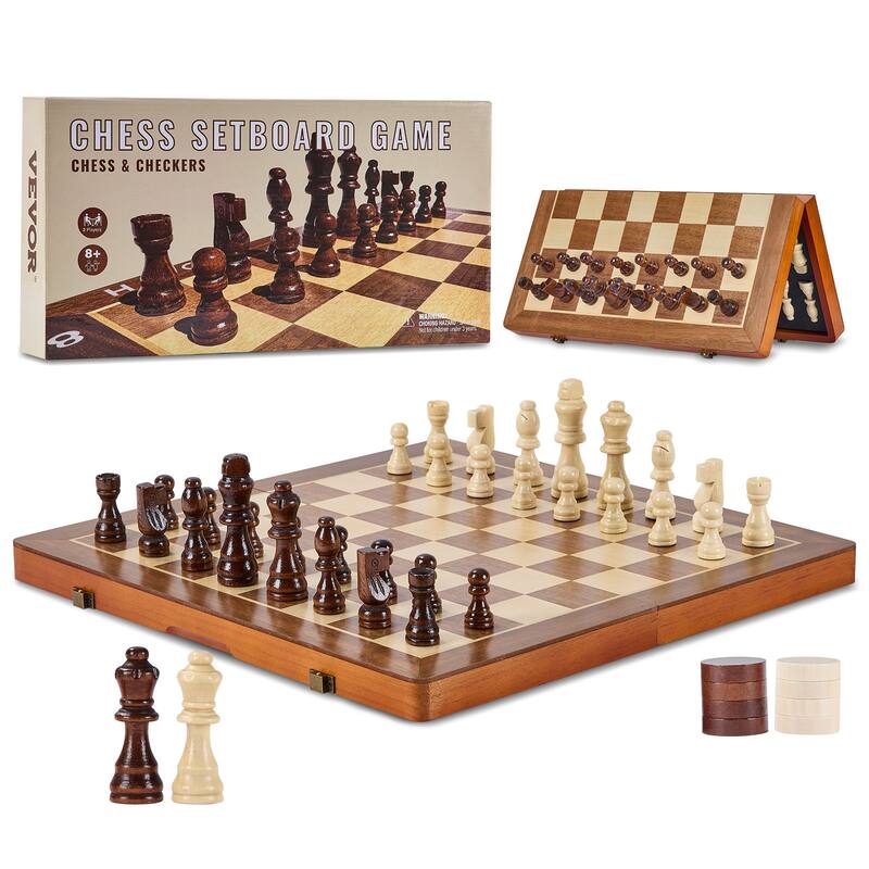 VEVOR Wood Chess Set Chess Checkers Game Set for Adults Kids Tournament Professional Beginner - Red