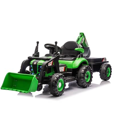 24V Kids Ride-On Electric Tractor Toy with 4-in-1 Construction Attachments w/Parent Remote Control,3-Speed Adjustable