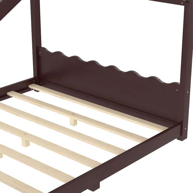 Queen/Full/Twin Solid Wood House Floor Bed, No Box Spring Needed