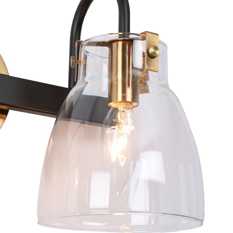 Coria Modern 2-light Brass Gold Orb Glass Bathroom Vanity Lights Black Wall Lighting - L 13.2" x W 6.9" x H 7.9"