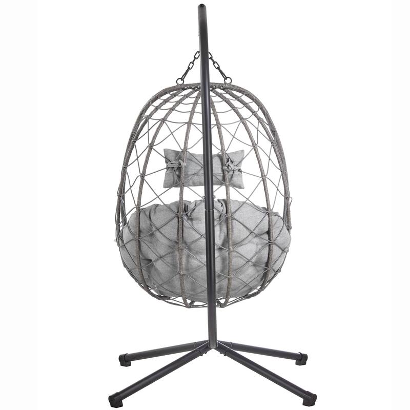 LeisureMod Summit Foldable Hanging Egg Swing Chair with Removable Cushion for Porch, Patio, Backyard, Garden, Lounge