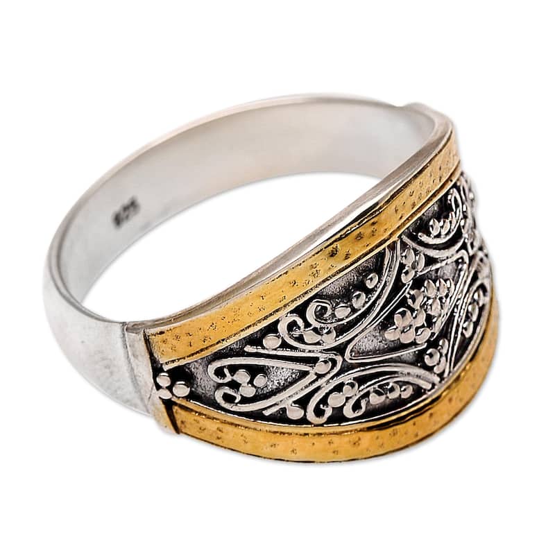Novica Handmade Royal Vineyard Gold Accented Cocktail Ring - Silver