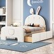 preview thumbnail 1 of 20, Velvet Rabbit-Shaped Twin Size Platform Bed with Drawers and Bed-End Storage Pocket Beige