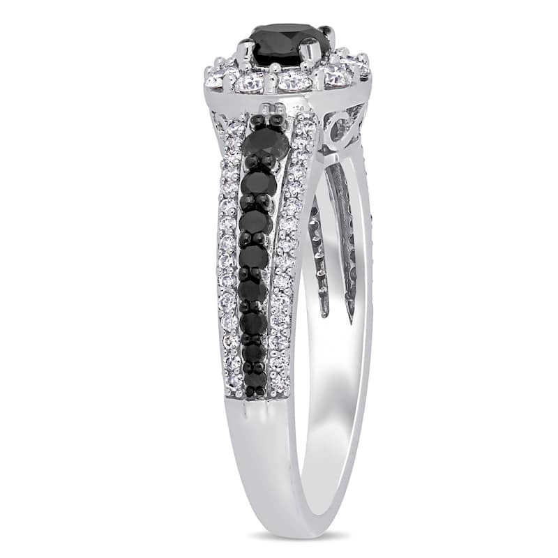 Miadora 1ct TW Black and White Diamond Halo Ring in 14k White Gold with Black Rhodium