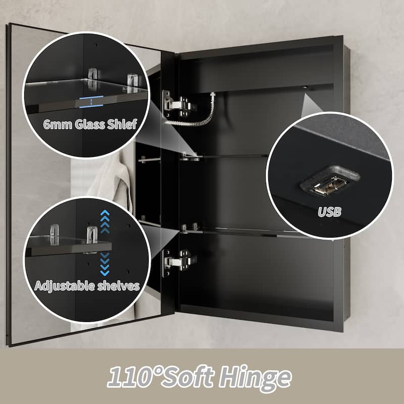 ExBrite 20" x 26" LED Bathroom Medicine Cabinet with Mirrors, Defog