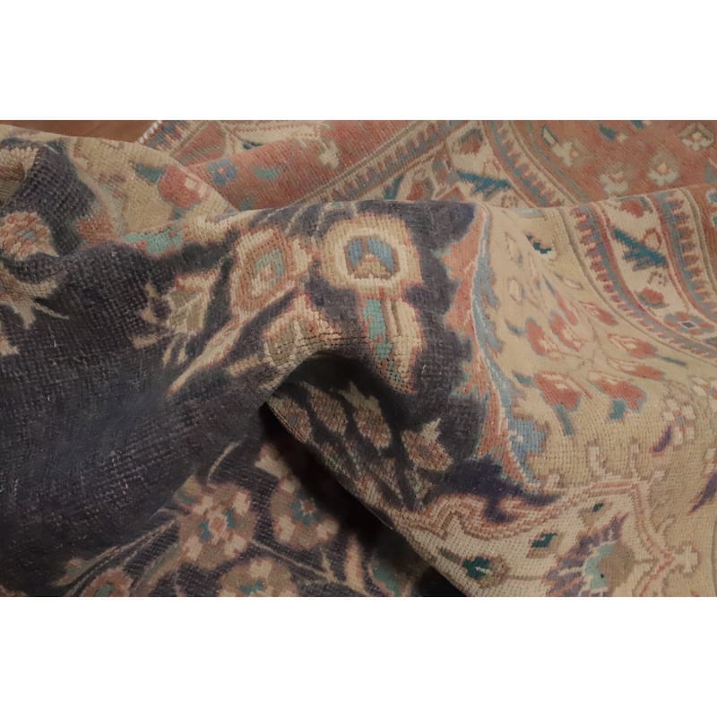 Hand Knotted Oriental 100% Wool Carpet Traditional Floral Navy Blue & Blues Tabriz Area Rug - 12' 1'' X 9' 4''