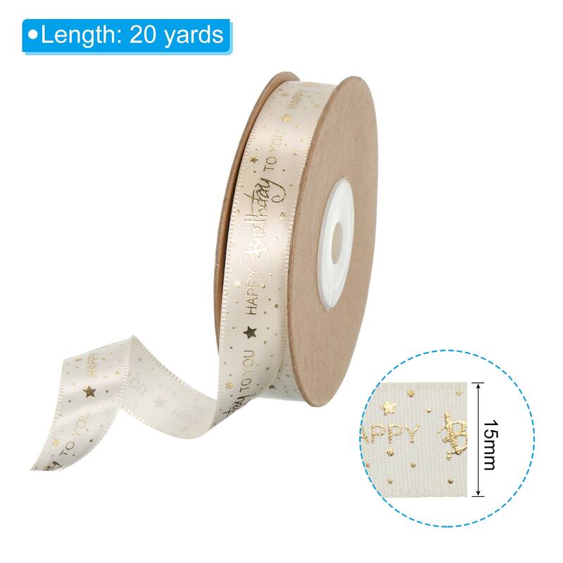 Satin Ribbons with Gold Printed, Happy Birthday Ribbon