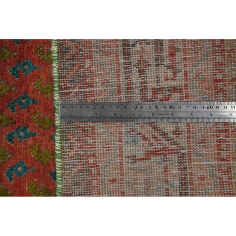 Hand Knotted Oriental 100% Wool Carpet Traditional Geometric Oranges & Rust Botemir Runner Rug - 9' 10'' X 3' 6''
