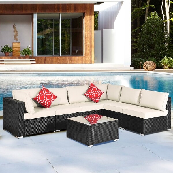 Beige 7 Piece Modular Rattan Sofa Set Bed Bath Beyond 38353213