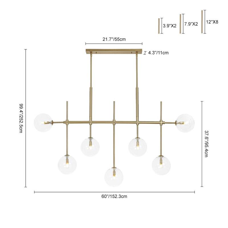 7-Light Handblown Glass Globe Modern Linear Chandelier